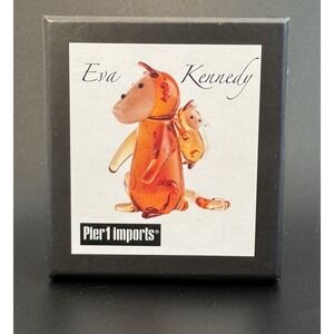 Pier 1 Imports Eva Kennedy Monkey with Baby on Back Hand Blown Glass in Box